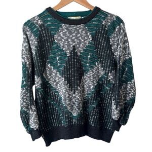 VINTAGE Geometric Knit Sweater | Medium | Green/Grey